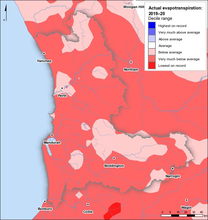 Actual evapotranspiration deciles: July 2019–June 2020