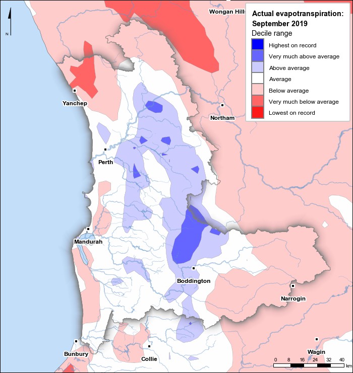Actual evapotranspiration deciles: September 2019