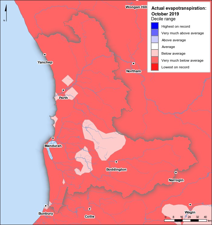 Actual evapotranspiration deciles: October 2019