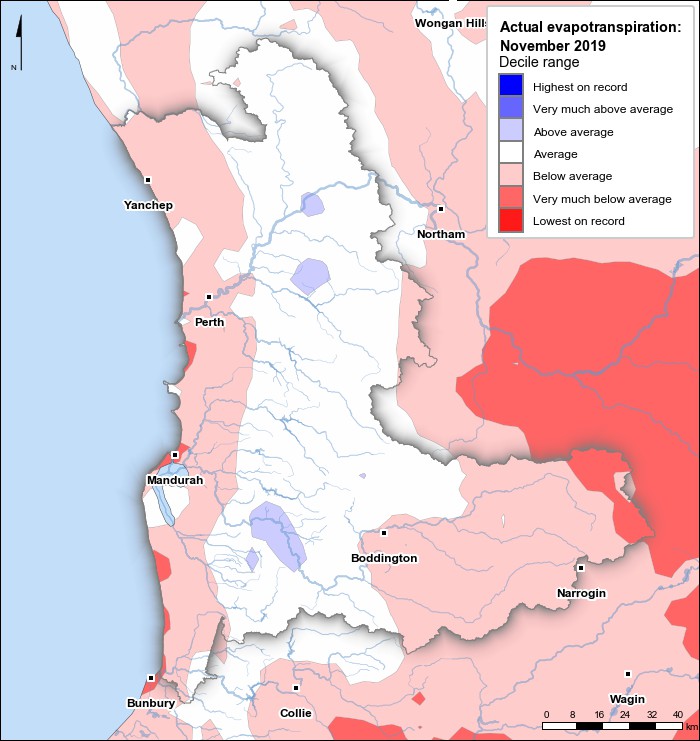 Actual evapotranspiration deciles: November 2019