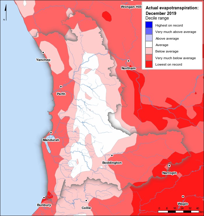 Actual evapotranspiration deciles: December 2019