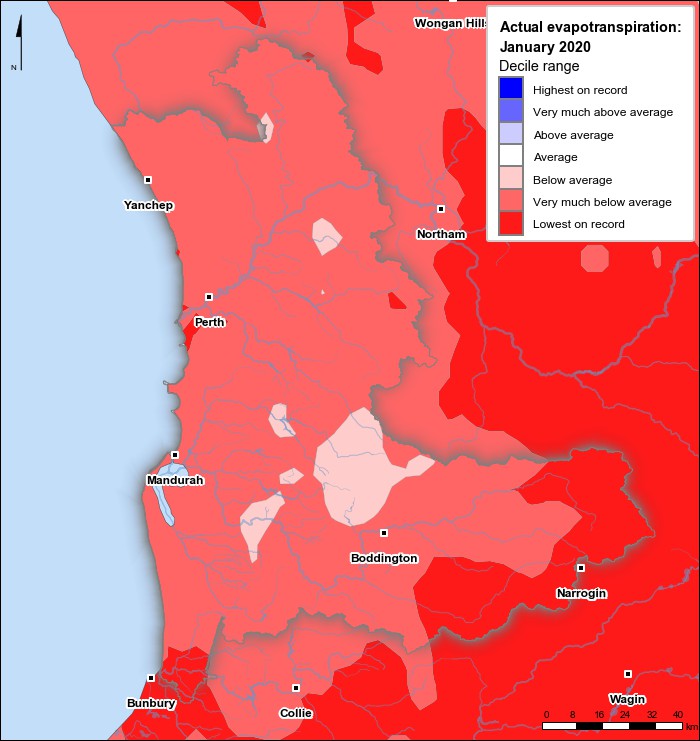 Actual evapotranspiration deciles: January 2020