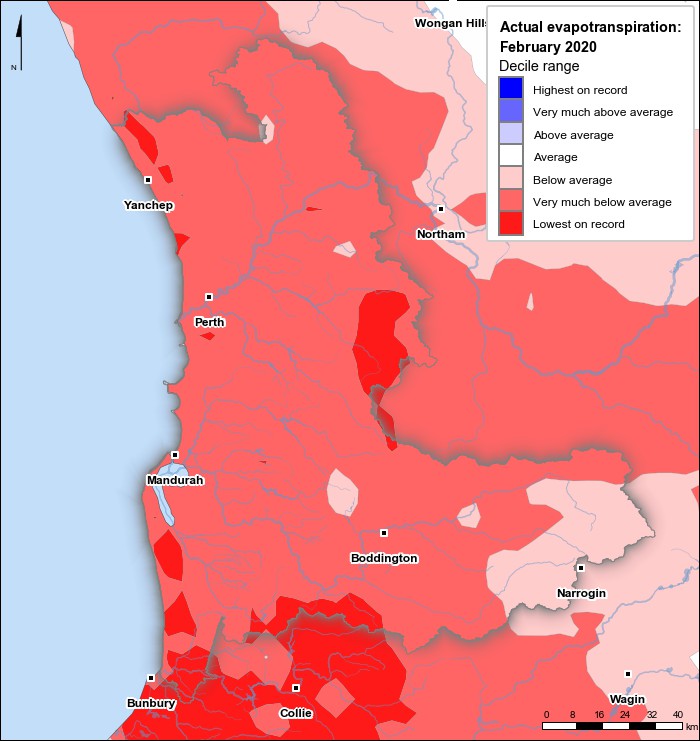 Actual evapotranspiration deciles: February 2020