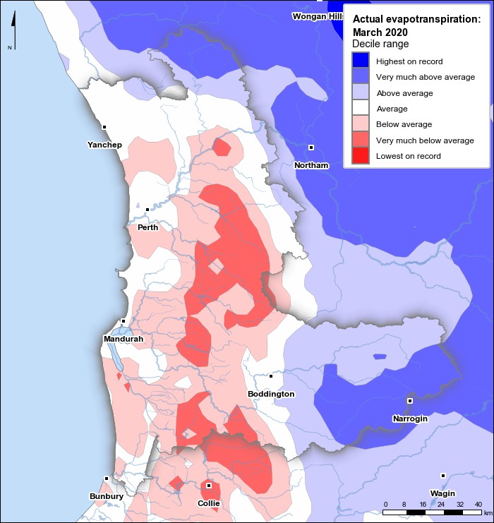 Actual evapotranspiration deciles: March 2020