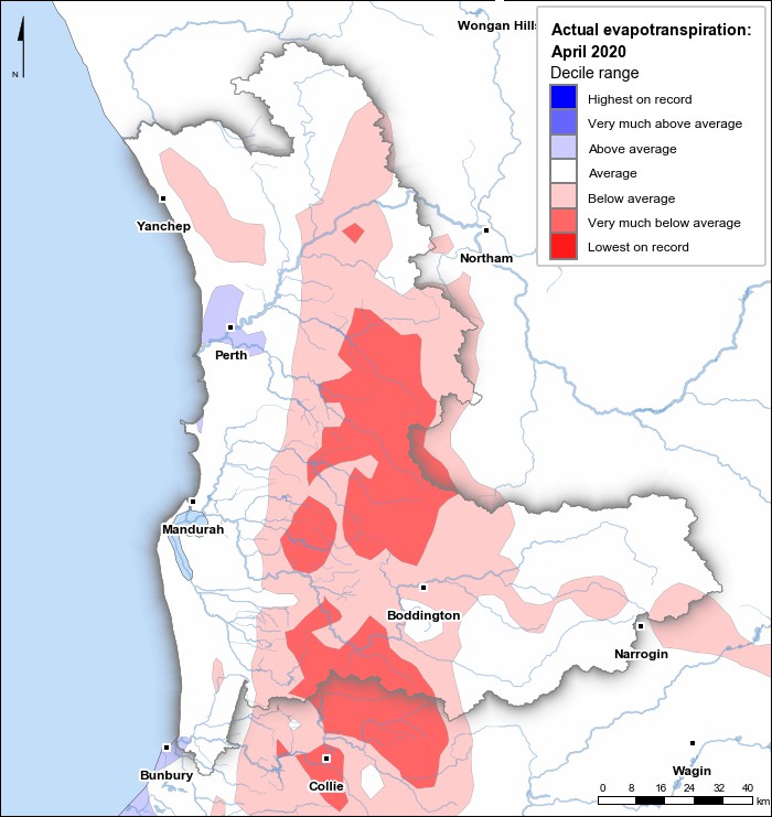 Actual evapotranspiration deciles: April 2020