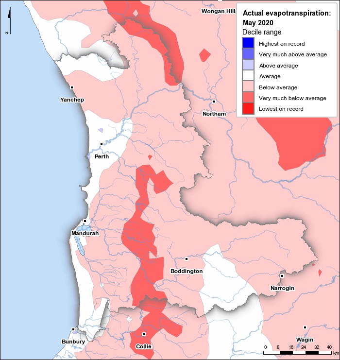 Actual evapotranspiration deciles: May 2020