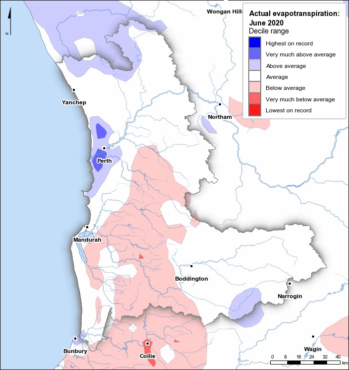 Actual evapotranspiration deciles: June 2020