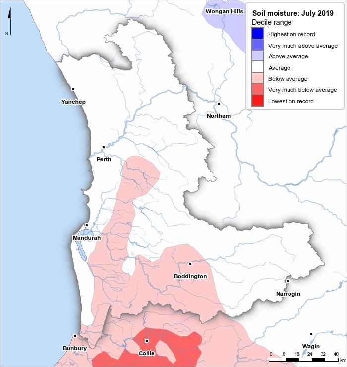 Soil moisture deciles: July 2019