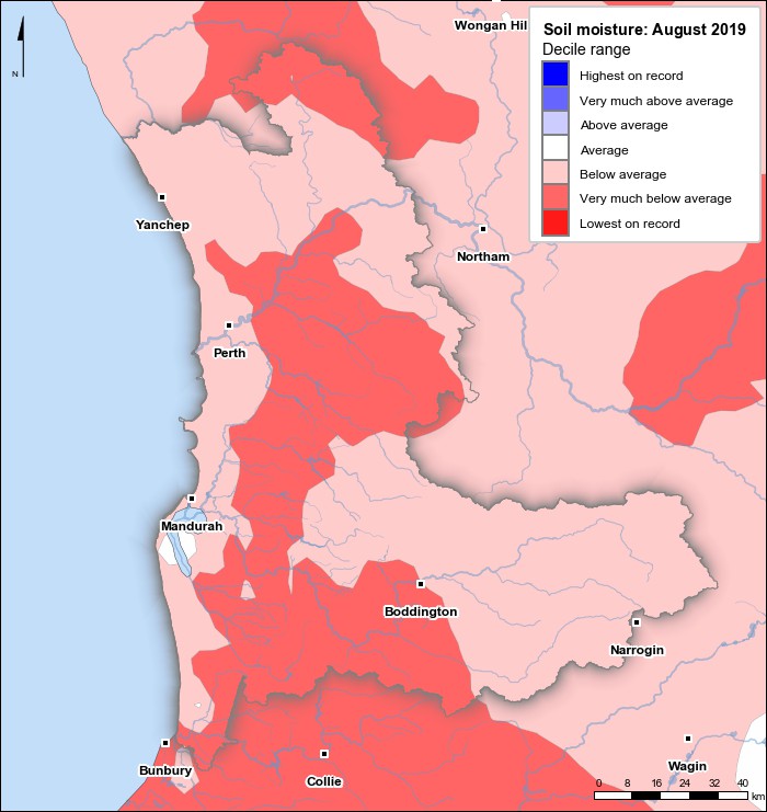 Soil moisture deciles: August 2019