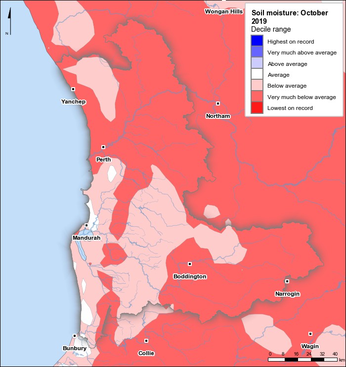 Soil moisture deciles: October 2019