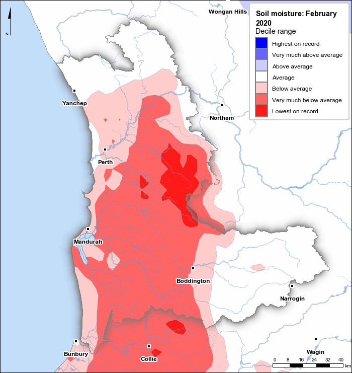 Soil moisture deciles: February 2020