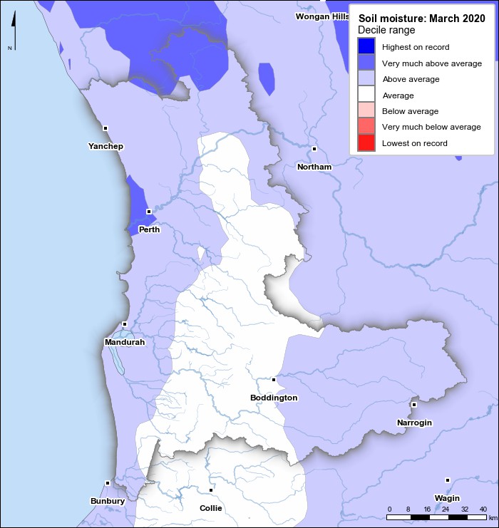 Soil moisture deciles: March 2020