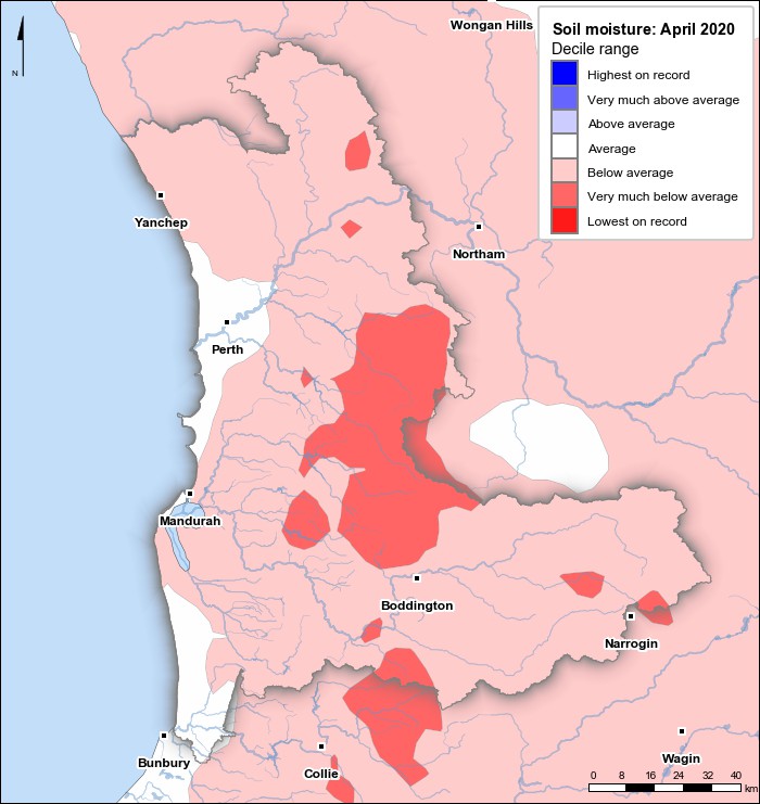 Soil moisture deciles: April 2020
