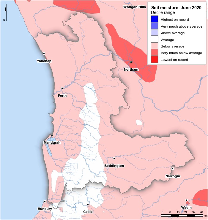 Soil moisture deciles: June 2020