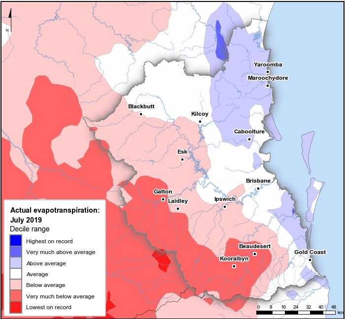 Actual evapotranspiration deciles: July 2019
