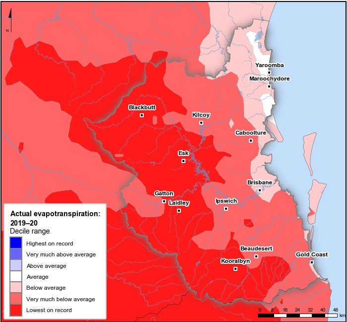 Actual evapotranspiration deciles: July 2019–June 2020