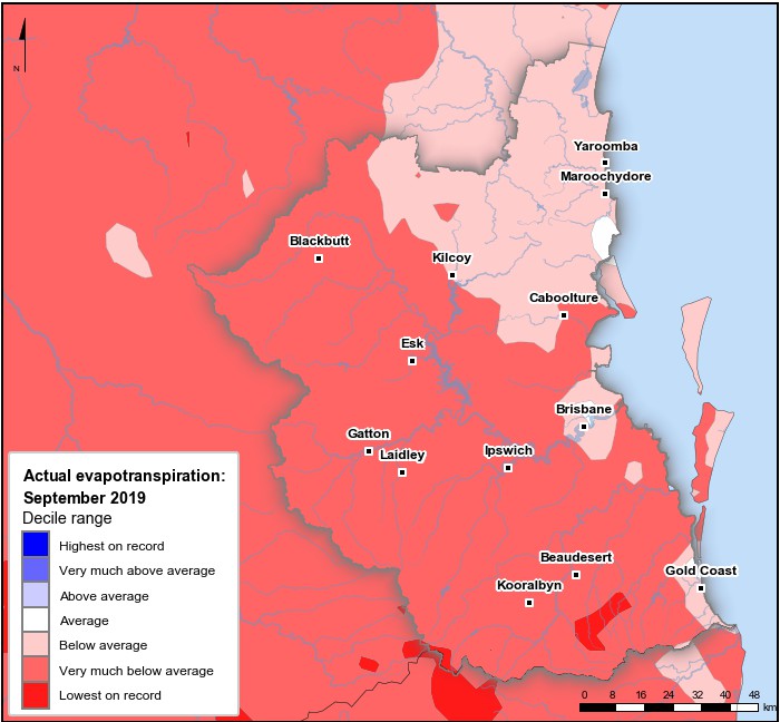 Actual evapotranspiration deciles: September 2019