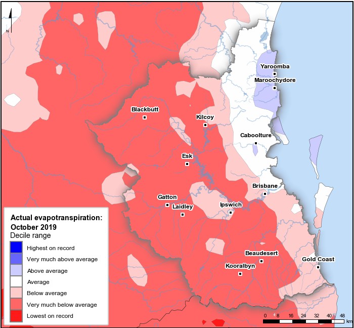 Actual evapotranspiration deciles: October 2019