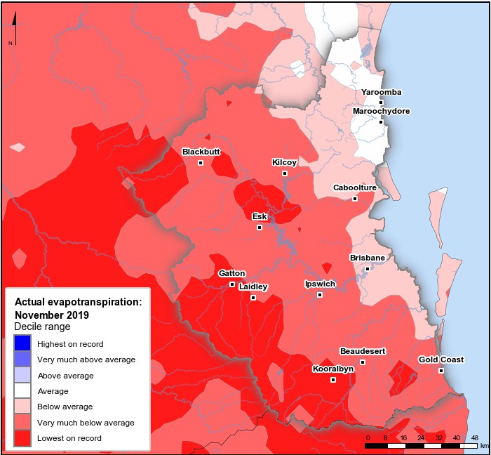 Actual evapotranspiration deciles: November 2019