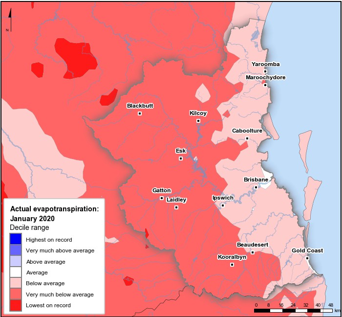 Actual evapotranspiration deciles: January 2020