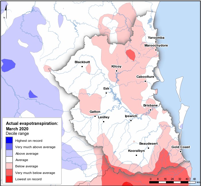 Actual evapotranspiration deciles: March 2020