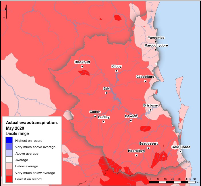 Actual evapotranspiration deciles: May 2020