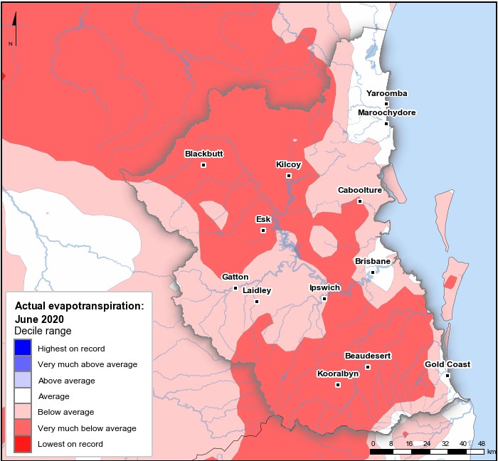 Actual evapotranspiration deciles: June 2020