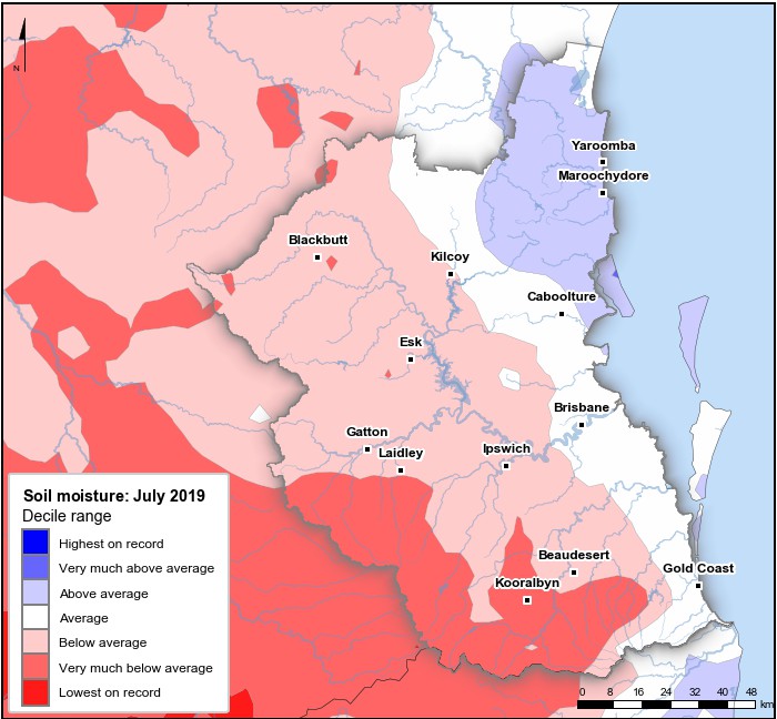 Soil moisture deciles: July 2019