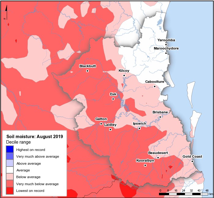 Soil moisture deciles: August 2019