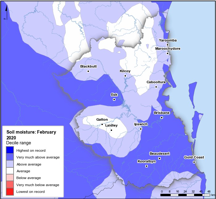 Soil moisture deciles: February 2020