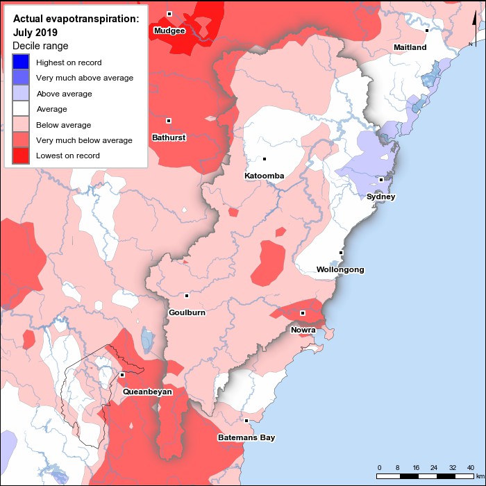 Actual evapotranspiration deciles: July 2019