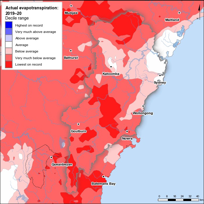 Actual evapotranspiration deciles: July 2019–June 2020