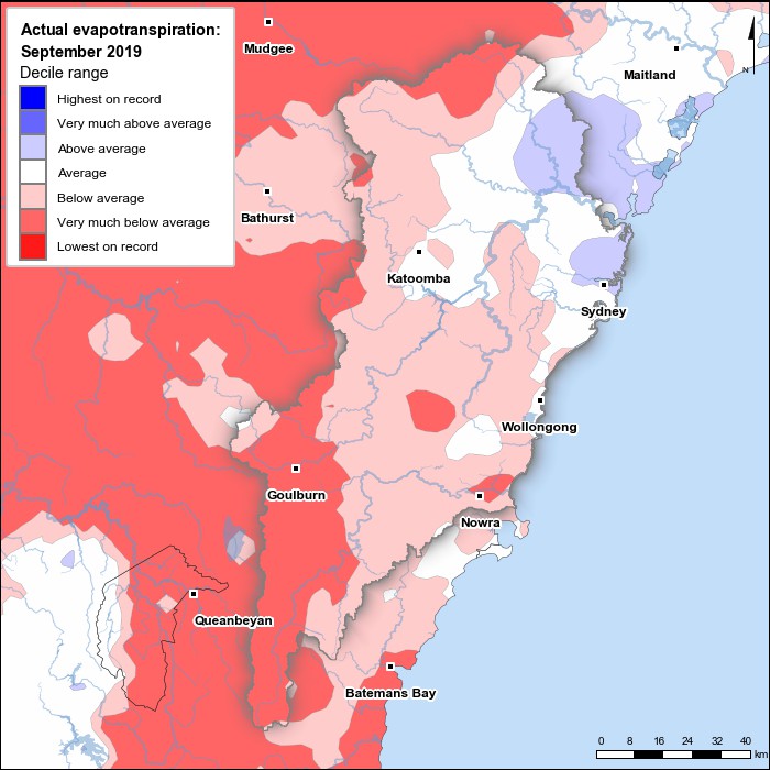 Actual evapotranspiration deciles: September 2019