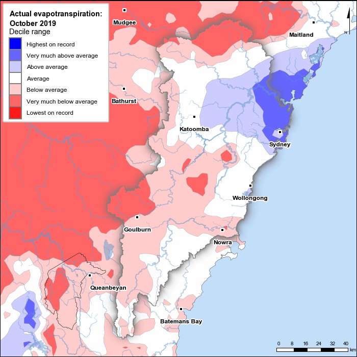 Actual evapotranspiration deciles: October 2019