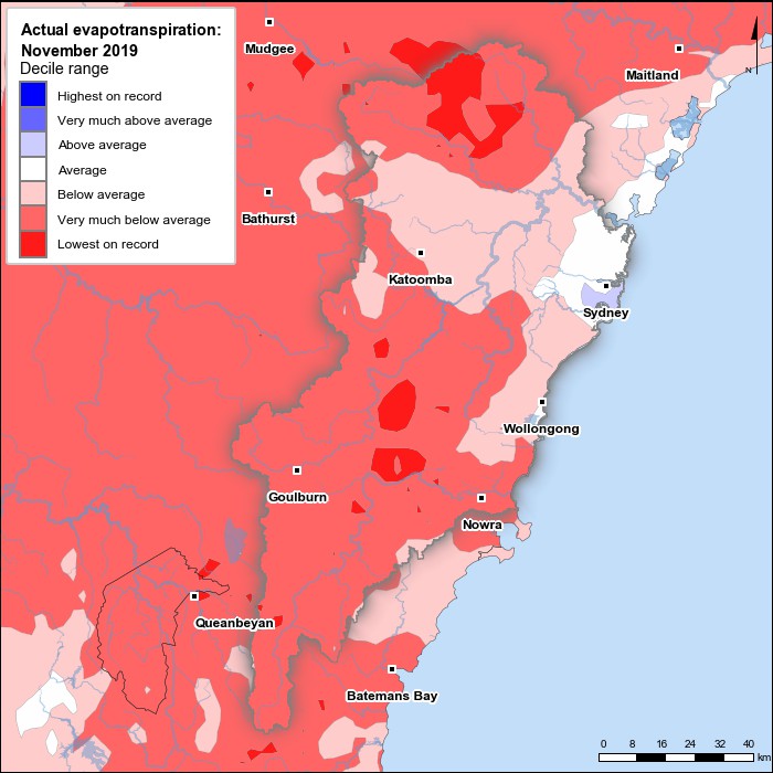Actual evapotranspiration deciles: November 2019