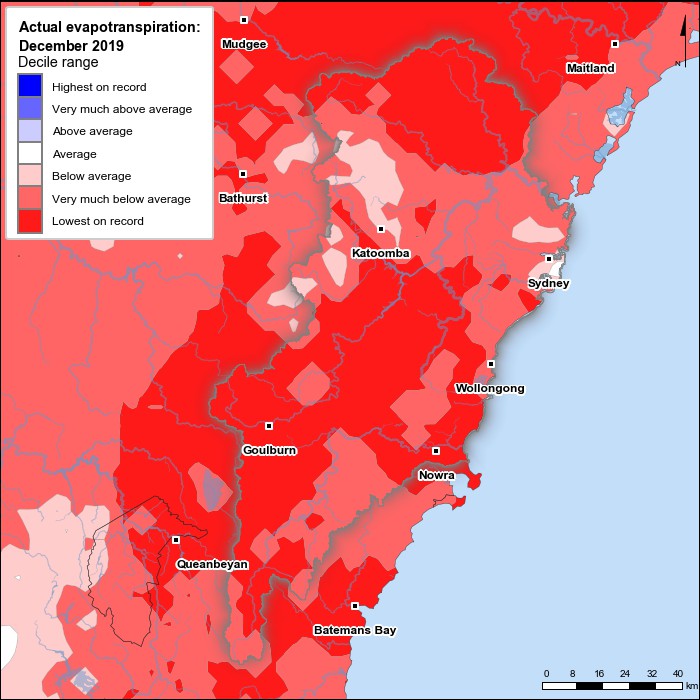 Actual evapotranspiration deciles: December 2019