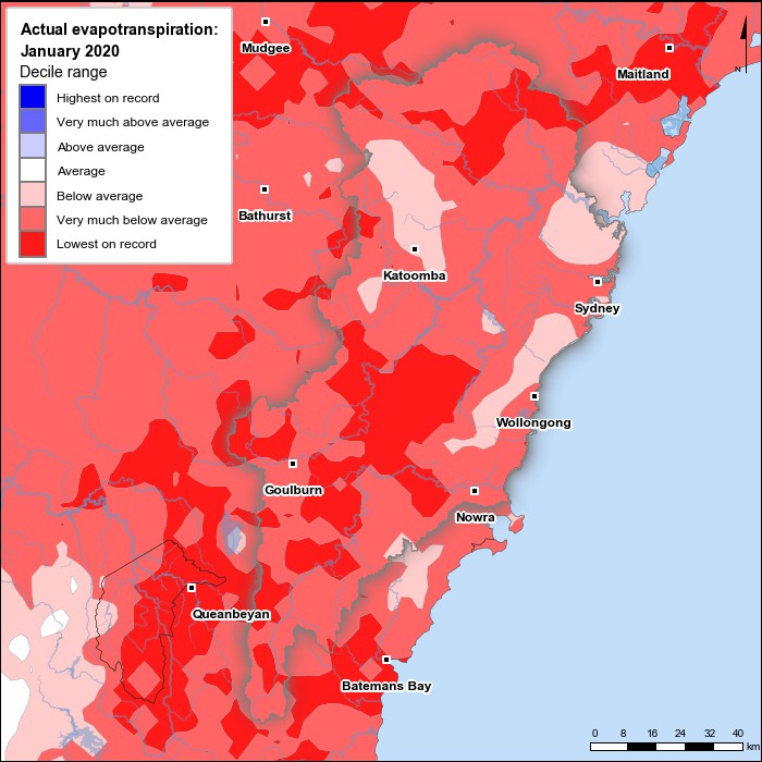 Actual evapotranspiration deciles: January 2020