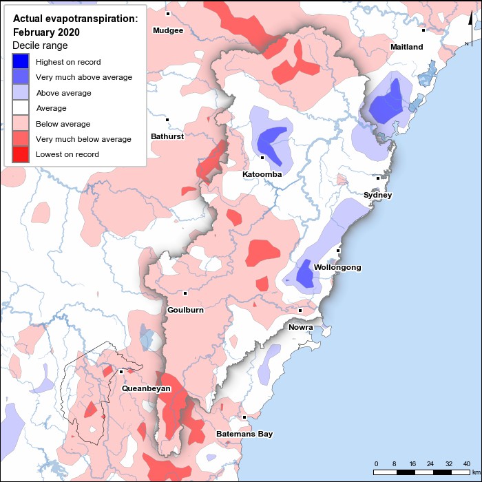 Actual evapotranspiration deciles: February 2020