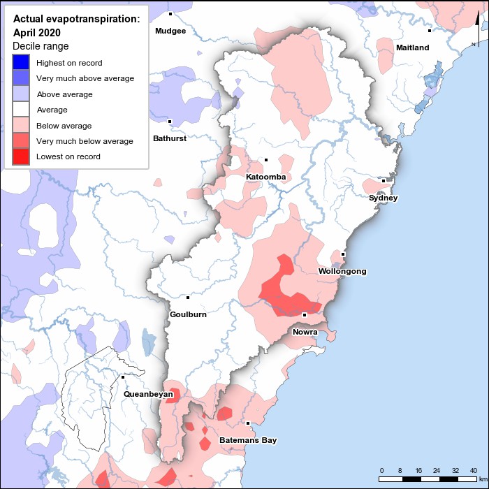 Actual evapotranspiration deciles: April 2020
