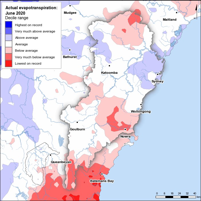 Actual evapotranspiration deciles: June 2020