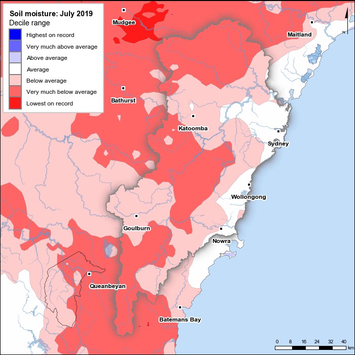 Soil moisture deciles: July 2019