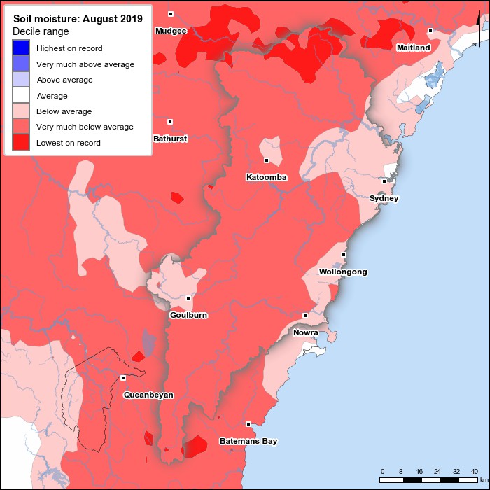 Soil moisture deciles: August 2019