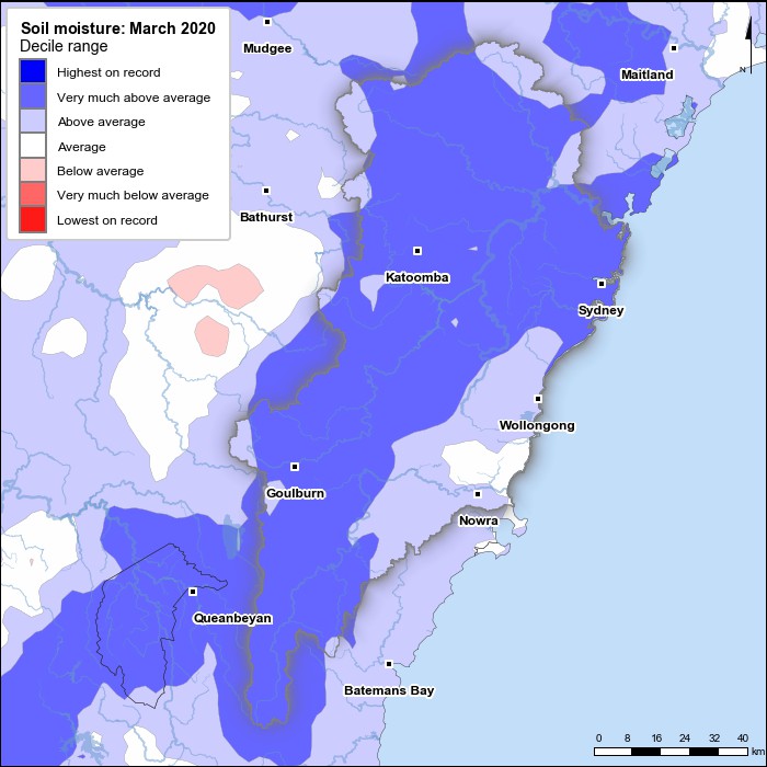 Soil moisture deciles: March 2020
