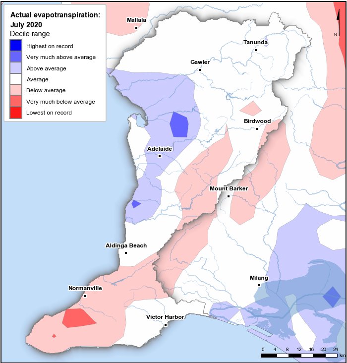 Actual evapotranspiration deciles: July 2020