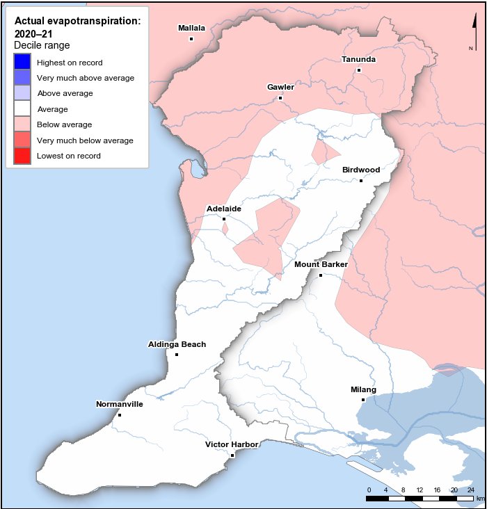 Actual evapotranspiration deciles: July 2020–June 2021