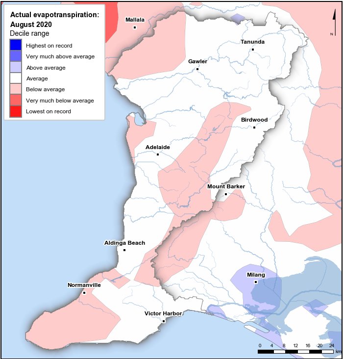 Actual evapotranspiration deciles: August 2020