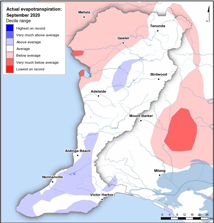 Actual evapotranspiration deciles: September 2020