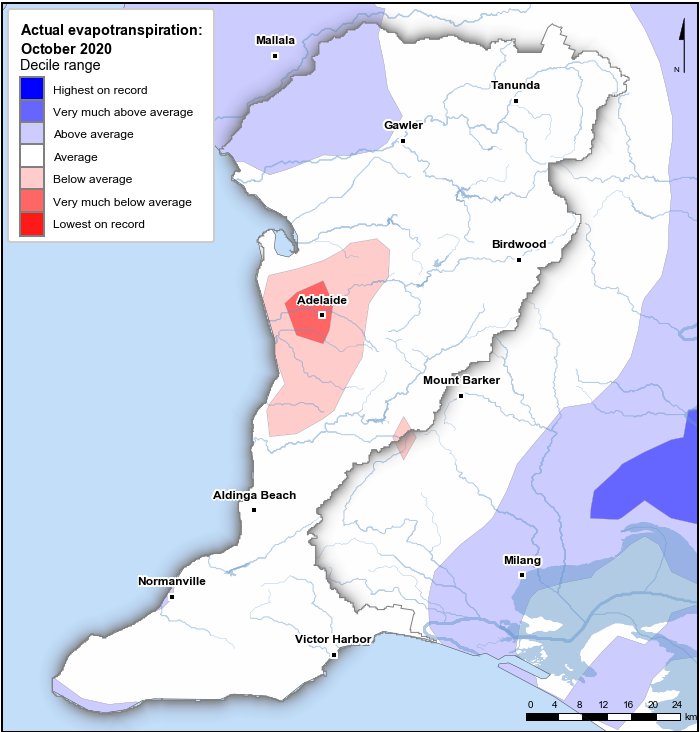 Actual evapotranspiration deciles: October 2020