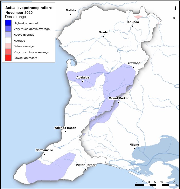 Actual evapotranspiration deciles: November 2020