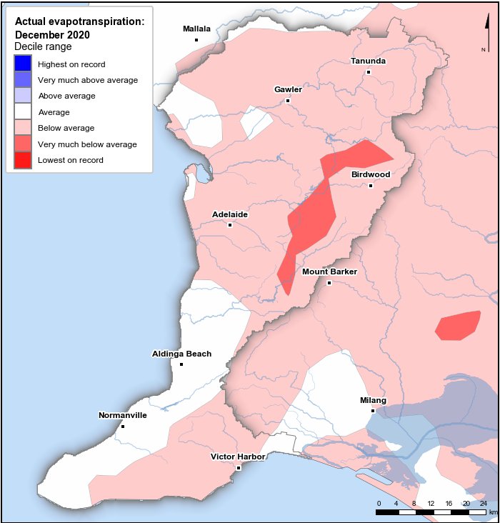 Actual evapotranspiration deciles: December 2020